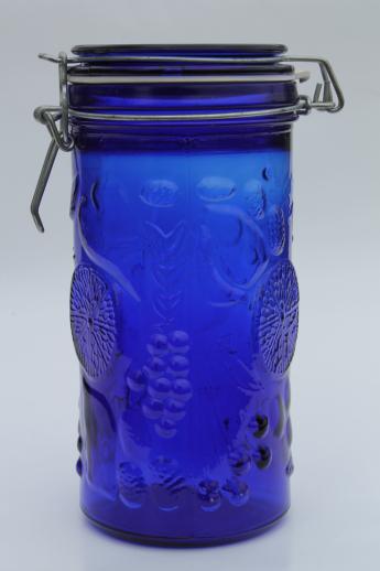photo of cobalt blue glass canister, french style fruit jar w/ seal & hinged lid #3