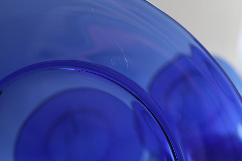 photo of cobalt blue glass dishes, set of 8 salad plates, vintage glassware #2