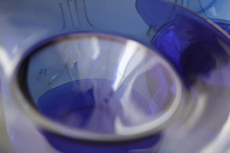 photo of cobalt blue glass dishes, set of 8 salad plates, vintage glassware #4