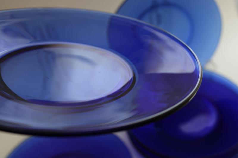 photo of cobalt blue glass dishes, set of 8 salad plates, vintage glassware #5