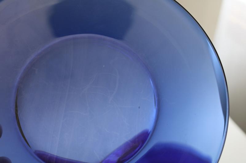 photo of cobalt blue glass dishes, set of 8 salad plates, vintage glassware #6