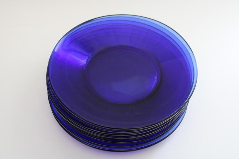 photo of cobalt blue glass dishes, set of 8 salad plates, vintage glassware #8