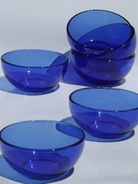 catalog photo of cobalt blue glass soup / salad bowls, Crisa Mexico / Libbey glass dishes