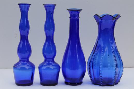 photo of cobalt blue glass vases lot, collection of vintage blue glass bud vases #2
