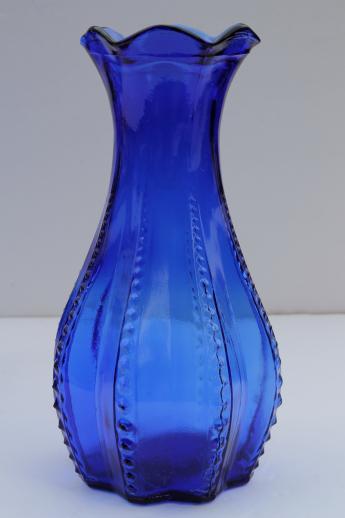 photo of cobalt blue glass vases lot, collection of vintage blue glass bud vases #3