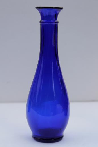 photo of cobalt blue glass vases lot, collection of vintage blue glass bud vases #4