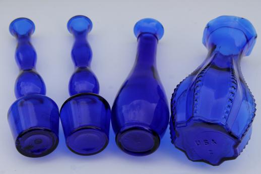 photo of cobalt blue glass vases lot, collection of vintage blue glass bud vases #6