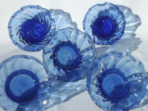 photo of cobalt blue hand-blown glass bowls, vintage Mexican art glass glassware #2