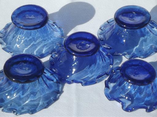 photo of cobalt blue hand-blown glass bowls, vintage Mexican art glass glassware #5