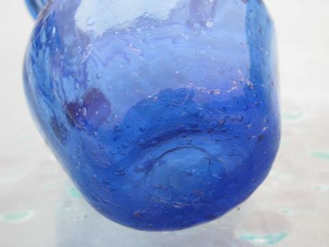photo of cobalt blue swirl hand-blown glass pitchers, vintage Mexican art glass #4