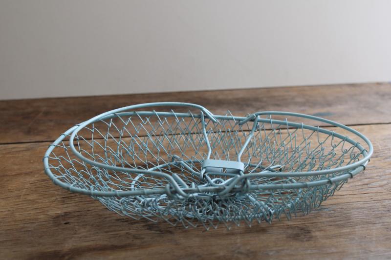 photo of collapsible vintage wire egg basket w/ robins egg blue paint, french country kitchen style #6