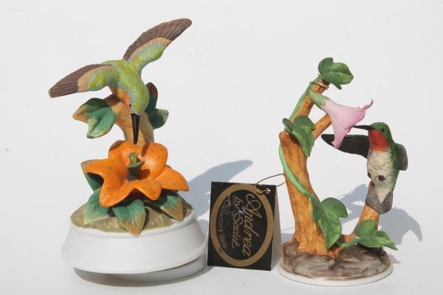 photo of collectible bisque china hummingbirds, vintage music box & hummingbird figurine #1