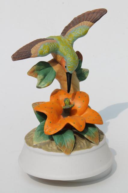 photo of collectible bisque china hummingbirds, vintage music box & hummingbird figurine #12