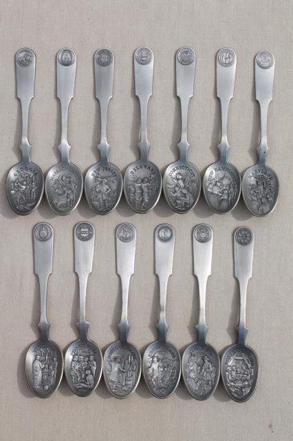 photo of collectible pewter spoons, 13 Early American colonies historical state spoon collection #1