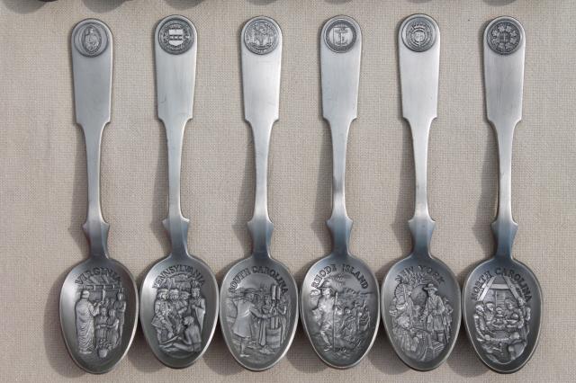 photo of collectible pewter spoons, 13 Early American colonies historical state spoon collection #3