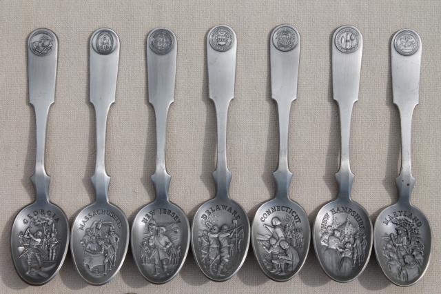 photo of collectible pewter spoons, 13 Early American colonies historical state spoon collection #4