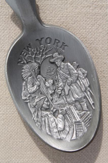 photo of collectible pewter spoons, 13 Early American colonies historical state spoon collection #7