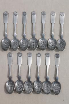 catalog photo of collectible pewter spoons, 13 Early American colonies historical state spoon collection