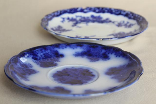 photo of collection antique flow blue china, 12 small plates saucers vintage Staffordshire England #2