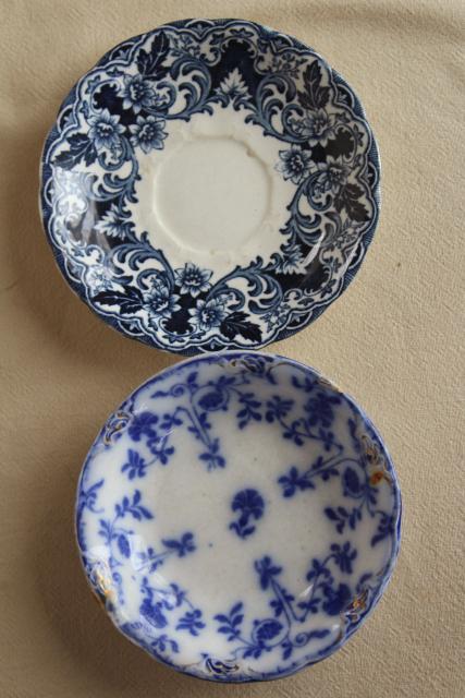 photo of collection antique flow blue china, 12 small plates saucers vintage Staffordshire England #4