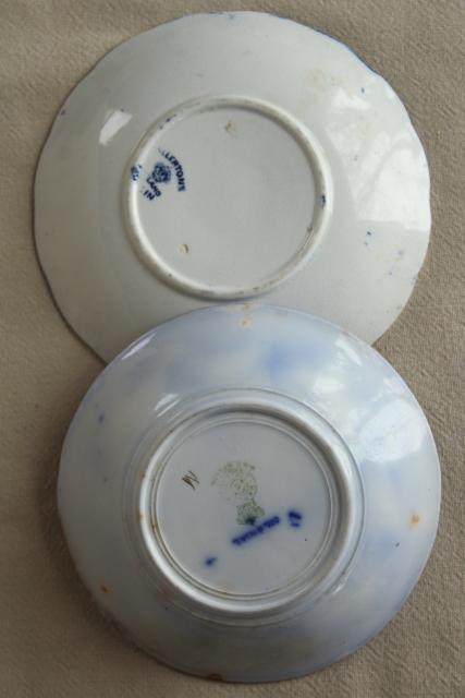 photo of collection antique flow blue china, 12 small plates saucers vintage Staffordshire England #6