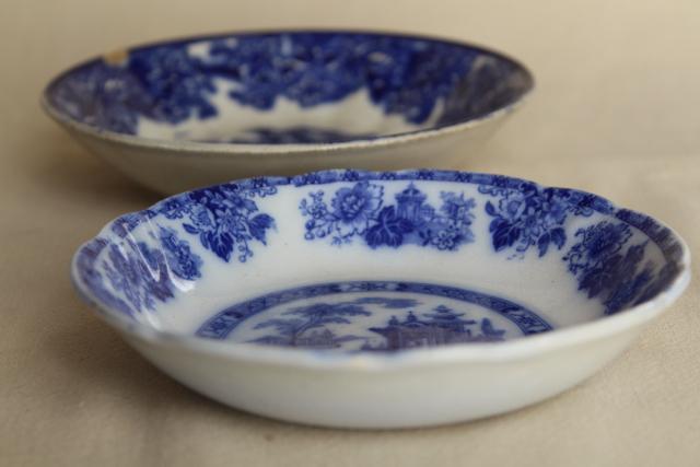 photo of collection antique flow blue china, 12 small plates saucers vintage Staffordshire England #8