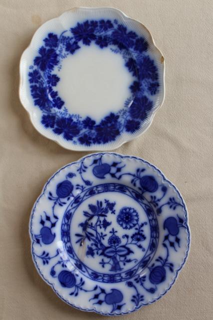 photo of collection antique flow blue china, 12 small plates saucers vintage Staffordshire England #10