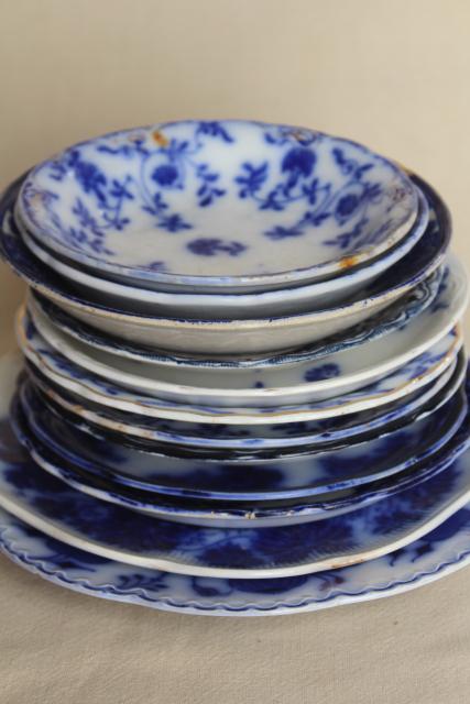 photo of collection antique flow blue china, 12 small plates saucers vintage Staffordshire England #12