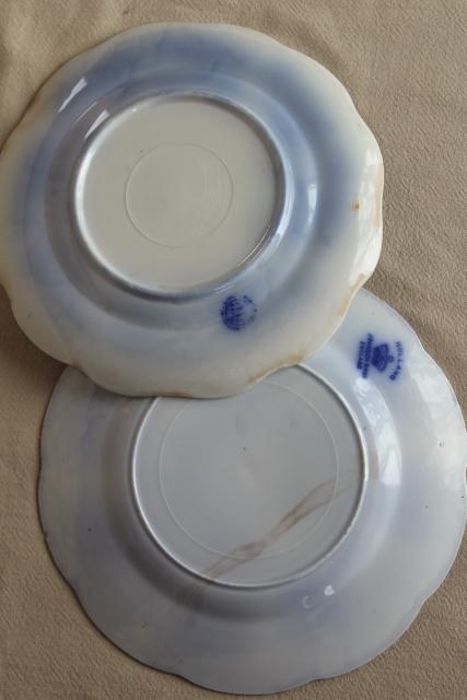 photo of collection antique flow blue china, 12 small plates saucers vintage Staffordshire England #13