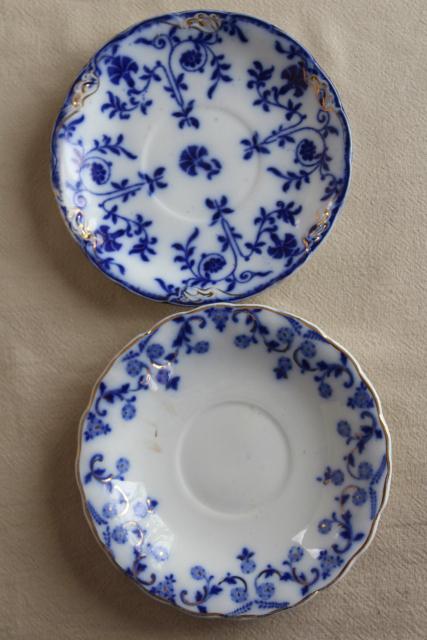 photo of collection antique flow blue china, 12 small plates saucers vintage Staffordshire England #14