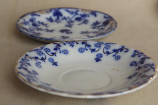 photo of collection antique flow blue china, 12 small plates saucers vintage Staffordshire England #15