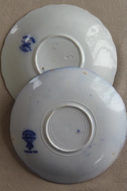 photo of collection antique flow blue china, 12 small plates saucers vintage Staffordshire England #16