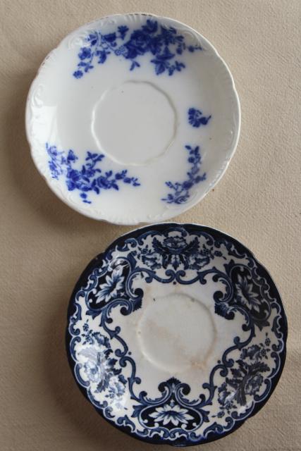 photo of collection antique flow blue china, 12 small plates saucers vintage Staffordshire England #17