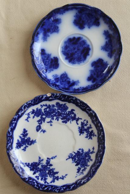 photo of collection antique flow blue china, 12 small plates saucers vintage Staffordshire England #20