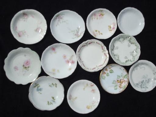 photo of collection of 12 old antique china butter pat plates, transferware etc. #1