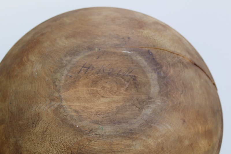 photo of collection of 22 antique vintage wood sock darners darning eggs in big old primitive wooden bowl  #8