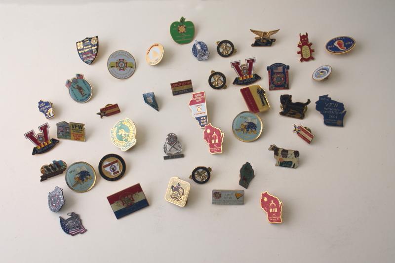 photo of collection of VFW pins, enamel pinbacks Wisconsin chapters 2000s vintage, lot of 40 #1