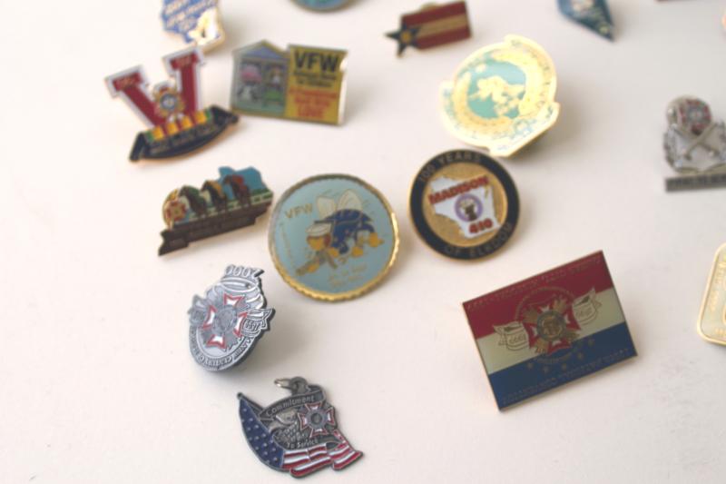 photo of collection of VFW pins, enamel pinbacks Wisconsin chapters 2000s vintage, lot of 40 #2