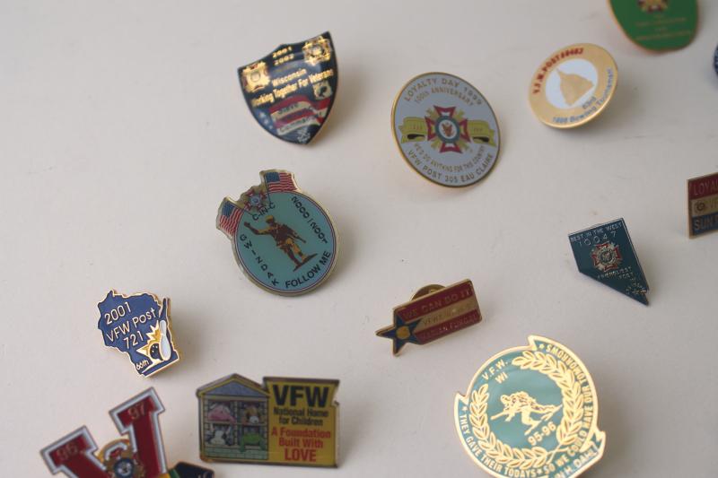 photo of collection of VFW pins, enamel pinbacks Wisconsin chapters 2000s vintage, lot of 40 #3