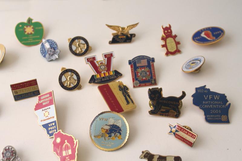 photo of collection of VFW pins, enamel pinbacks Wisconsin chapters 2000s vintage, lot of 40 #4