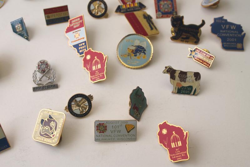 photo of collection of VFW pins, enamel pinbacks Wisconsin chapters 2000s vintage, lot of 40 #5