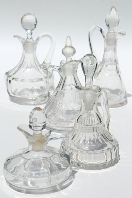 photo of collection of antique cruet bottles, vintage EAPG pressed pattern glass cruets #1