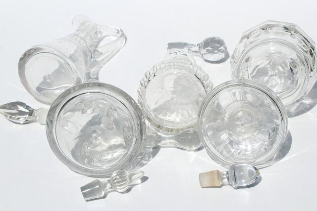 photo of collection of antique cruet bottles, vintage EAPG pressed pattern glass cruets #8