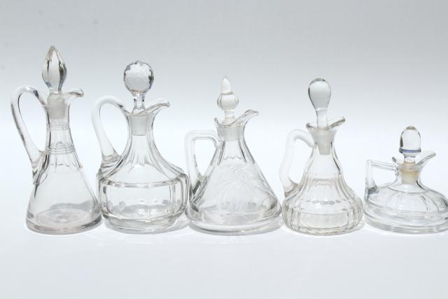 photo of collection of antique cruet bottles, vintage EAPG pressed pattern glass cruets #9