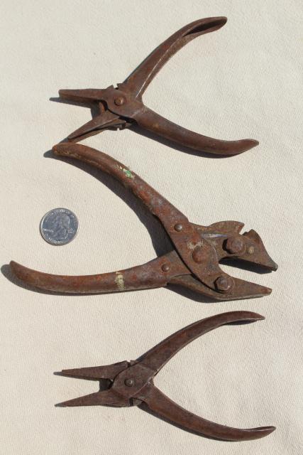 photo of collection of antique pliers, Lodi duckbill Schollhorn w/ parallel jaws vintage tool lot #1