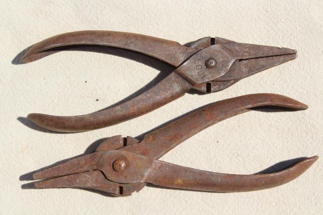 photo of collection of antique pliers, Lodi duckbill Schollhorn w/ parallel jaws vintage tool lot #7