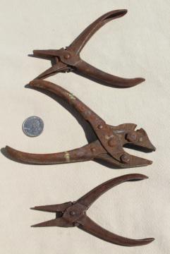 catalog photo of collection of antique pliers, Lodi duckbill Schollhorn w/ parallel jaws vintage tool lot