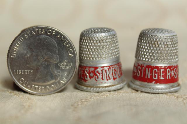 photo of collection of antique sewing tools - thimbles including sterling silver, vintage needle case #7