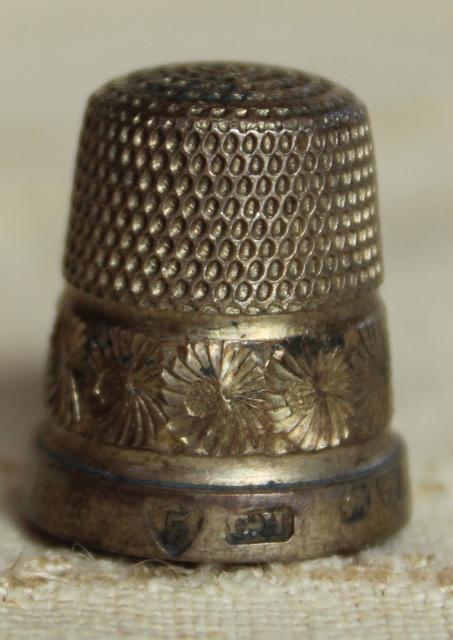 photo of collection of antique sewing tools - thimbles including sterling silver, vintage needle case #19