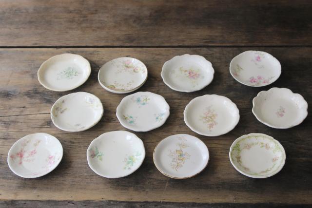 photo of collection of antique vintage china butter pats, shabby tiny plates different patterns #1